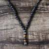 Unisex Vintage Jewelry Wood Beads Black Lava Mala Stone met Black Heren Hematite Boeddha Hanger Rozenkrans Ketting