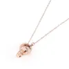 Womens All Match Rose Gold Double Ring Hanger Ketting Lucky Four-Leaf Patroon Charm Hanger Sieraden Ketting