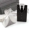 New 100pcs Bride and Groom Candy Boxes DRESS & TUXEDO Wedding Stripe Pattern Gift Box Christmas Anniversary Party Favors