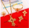 Ethiopian Stone Cross Jewelry Set Gold Color Necklace Earrings Ring Bangle Africa Dubai Bridal Wedding Sets