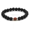 Perles de pierre de lave noire naturelle faite à la main Bracelet élastique Bracelet diffuseur d'huile essentielle Cordes à main perlées de roche volcanique