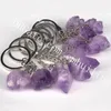 10Pcs 25mm-30mm Irregular Amethyst Stone Keychains Genuine Raw Rough Healing Crystal Point Gemstone Key Ring Natural Purple Quartz Key Chain