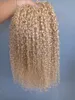 Brasiliansk mänsklig jungfru remy kinky lockigt hår weft blond färg obearbetade baby mjuka förlängningar 100 gbundle produkt2720470