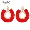 Meyfflin soie gland boucles d'oreilles pour femmes bohème géométrique ovale frangé déclaration boucle d'oreille bijoux couleur or Dangle Brincos