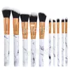 Makeup Borstar 10st Sätta Marmor Borstar + PU Bucket Professionell Pulver Foundation Blush Makeup Brush Eyeshadow Brush Kit