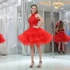 Red Sexy Backless Beaded Crystals Short Homecoming Dresses Round Neck tulle Sweet Dresses Short Grade Prom Dresses DH311