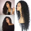 Estoque afro-americano marrom médio Kinky Curly Wig 180% Density Synthetic Lace Front Perucas com cabelo de bebê perucas resistentes ao calor para mulheres negras