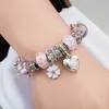 Pulseira de pingente de coração de amor rosa sakura para Pandora 925 prata 3mm pulseiras de corrente de cobra para mulheres com logotipo original