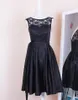 Real Photos Little Black Dress Jewel Lace and Elastic Satin Bridesmaid Dresses Cheap Knee Length Maid Of Honor Gowns Custom Made