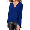 Sexig V Neck Långärmad 2018 Blusas Femininas Kvinnors Blus Solid Chiffon Blouse Lady Blous Fashion Blouses Shirt Wrap Tops