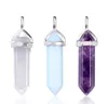 56 Colors Quartz Point Pendant Necklaces Natural Stone Druzy Necklace Stainless Steel Chain Bullet Hexagonal Prism Lava Jewelry