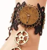 Gratis nytt mode Vintage Black Lace Armband Kvinnors Steam Engine Gear Hand Ornamenter Band Ring Snygg Klassisk Elegant