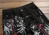 Atacado-newsosoo masculino libélula vermelha bordada jeans preto black magro casual graffiti impressão calças para outono de primavera # 8001