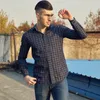 Camisas casuais masculinas de jeans de jeans de manga longa cair de colarinho de colar