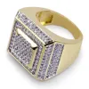 ICED OUT Men's 14K Gold Rings Cluster Layered Squares Ring Sizes Micro Pave CZ Hip Hop Jewelry