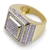 ICED OUT Bagues en or 14 carats pour hommes Grappe de carrés superposés Tailles de bague Micro Pave CZ Bijoux Hip Hop