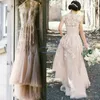 Country Blush Pink Style Dresses Lace Applique Tiered Tulle Sweep Train Wedding Bridal Dress For Women Cheap Gowns