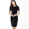 女性ベルベットシースドレスグリーンブラックOネック半袖ペンシルオフィスワーク膝の長さドレス265o