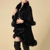 Winter Womens Leather Grass Fox Fur Collar Poncho Cape Ślubna Suknia Ślubna Szal Cape Lady Wełniana Kamizelka Futra C18111501