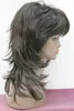 nouvelle mode cheveux synthétiques brun foncé couches ondulées perruque de longueur moyenne