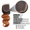Ombre t1b / 30 kroppsvåg färgade hårbuntar med stängning brasiliansk medium auburn mänskligt hår väv 3 buntar med 4x4 spetslåsning