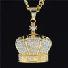 Hip Hop King Crown gouden Hangers Kettingen Hangers Bling Bling Iced Out Crystal Kettingen Roestvrijstalen touwketting