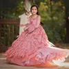 Prachtige veer bloem meisje jurken voor bruiloften luxe parels applique lange mouw verjaardag jurk 2018 nieuwe collectie meisjes pageant jurk