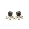 Fashion Gold Plated inlay Natural Stone Geometric Shape Leaf White black Turquoise Earrings For WomenJewelry