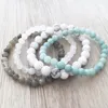 2021テニスハワイトホワイトJ-ADE LABRADORITE Amazonite Braceletセット天然石ビーズセット8人の男性のための4のブレスレット