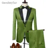 2018 Новое прибытие зеленый Атлас мужчины костюм набор на заказ большой размер и цвет смокинги выпускного вечера мужские костюмы жених свадебные костюмы (куртка + брюки) 2 шт.