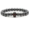 New 8mm Black Stone Hematite Bracelets Zircon Skull Helmet Beads Bangles For Women & Men Gift