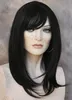 Human Hair Blend Wig Face Framing Long Straight Off Black Wig Heat Safe wda 1B