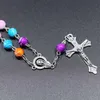 8mm Färgglada akrylpärlor Katolska Rosary Armband Kvinnor Religiöst Jesus Cross Crucifix Armband