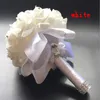 Elegante rosa artificial flores de noiva buquê de noiva buquê de casamento cristal azul real fita de seda novo buque de noiva 6 cores8744710