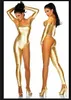 2017 Lady Silver Gold Sexig Underkläder Bodysuit och Handskar Erotisk Fake Läder Catsuit Kostym Tjej Nattklubb Dans Kläder