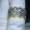 Luksusowy Kwiat Ring Żółty Biały Złoto Wypełnione Zaręczyny Zespół Ślubny Pierścienie Dla Kobiet Pave Otoczenie 5A Cyrkon Crystal Bijoux