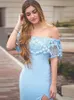 Lavendel Mermaid Lace Prom jurken van de schouderzijde Split avondjurken vegen treinvestidos de fiesta op maat gemaakte formele kleding 407