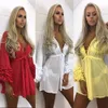 Hot Women Bikini Cover Up Costumi da bagno Donna Estate Chiffon Beach Floral Ruffles Camicetta con scollo a V Abiti sexy da donna