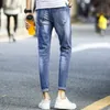 2021 Ripped jeans summer men's small feet casual pants youth handsome cropped trousers large size Clothing