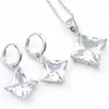 Luckyshine 5 наборов свадебные украшения наборы квадратных белых топазов Crystal Crystal Zirconia 925 серебряные подвески ожерелья серьги праздник подарок