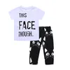 Roupas de bebê Infantil Roupa Dos Miúdos Bebê Recém-nascido Meninos Outfits Carta de Manga Curta T-shirt Tops + Calças Calças de Rosto Dos Desenhos Animados Do Gato 2 Pcs