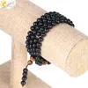 CSJA Obsidian Bracelet Long Black 6mm Ronde natuursteen Meerlagige Boeddha kralen armbanden Chinese Knoop Reiki Gebed sieraden ELAS9684603