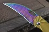 Small Folding Knife Damascus Steel Colorful Titanium Coated Blade CNC Steels Handle EDC Pocket Knives