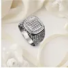 HIP Hop Bling Iced Out Square Crystal Ring Gold Color Stainless Steel Wedding Rings For Men Jewelry US Size 6-10