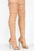 Yaz Yeni Tasarım Kadınlar Peep Toe Altın Deri Kayışı Çapraz Diz Üzerinde Gladyatör Sandalet Cut-out Uzun Yüksek Topuk Sandal Boots Elbise Ayakkabı