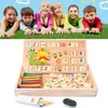 Brinquedos de matem￡tica de madeira Baby Educational Clock Cognition Toy com Blackboard Chalks Children Wooden Educative Toys