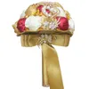 Luxry sztuczne bukiety ślubne ręcznie robiono Rose Rose Ivory Flowers Gold Crystal Bridal Bukiet Bukiet Druhna ślub A289X