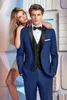 Classic Design One Button Navy Blue Groom Tuxedos Black Peak Lapel Groomsmen Mens Garnitury ślubne Doskonałe garnitury (kurtka + spodnie + kamizelki + krawat) 86