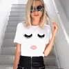 2018 Eyelash Red Lips Tshirts Skriv ut brev Kvinnliga T-tröja Plus Storlek Sommar Tee Femme Harajuku Tröja Kvinnor Toppar XS-4XL