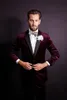 Customize Dark Red Velvet Groom Tuxedos Notch Lapel One Button Groomsmen Blazer Men Business Formal Prom Suit(Jacket+Pants+BowsTie)NO:208